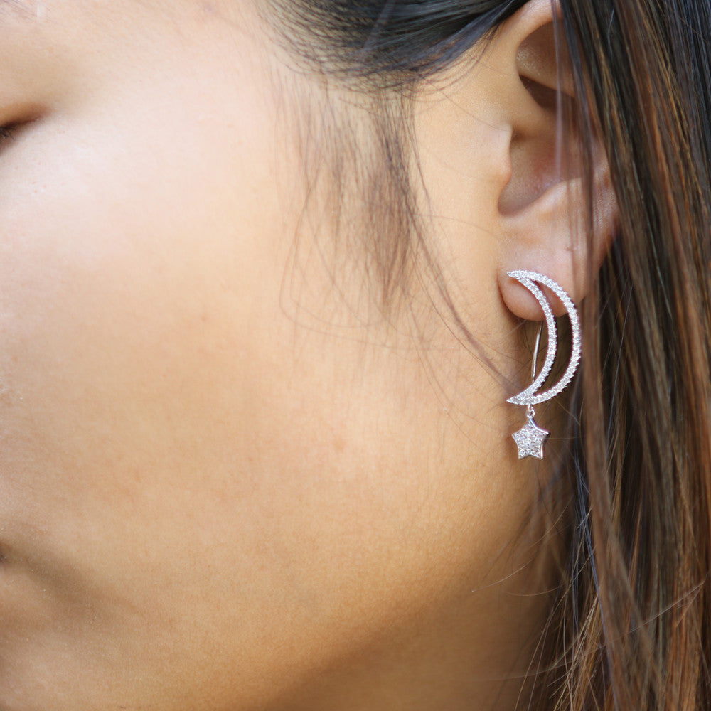 925 Sterling Silver Moon & Star Earrings