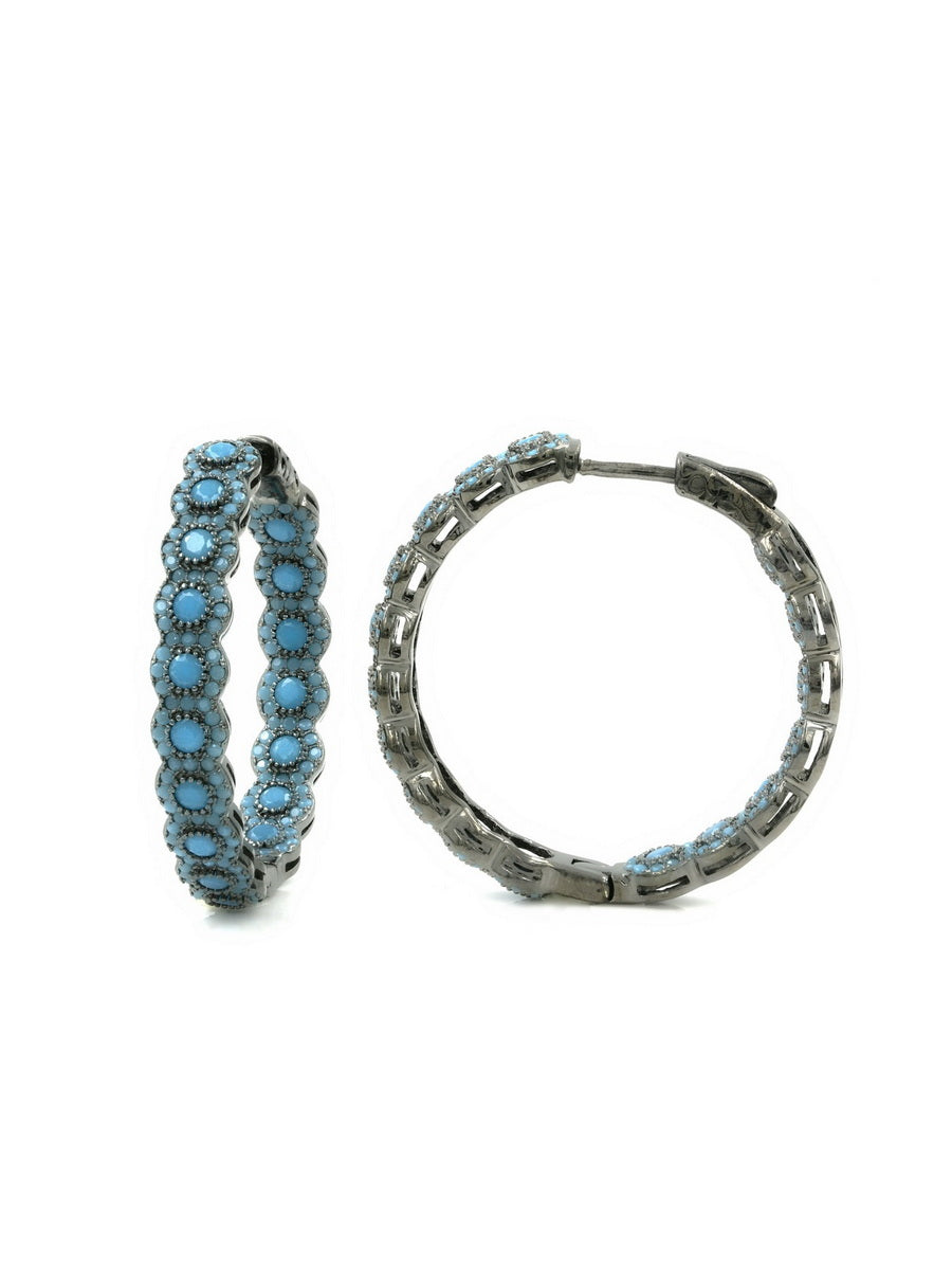 925 Sterling Silver Turquoise Hoop Earrings