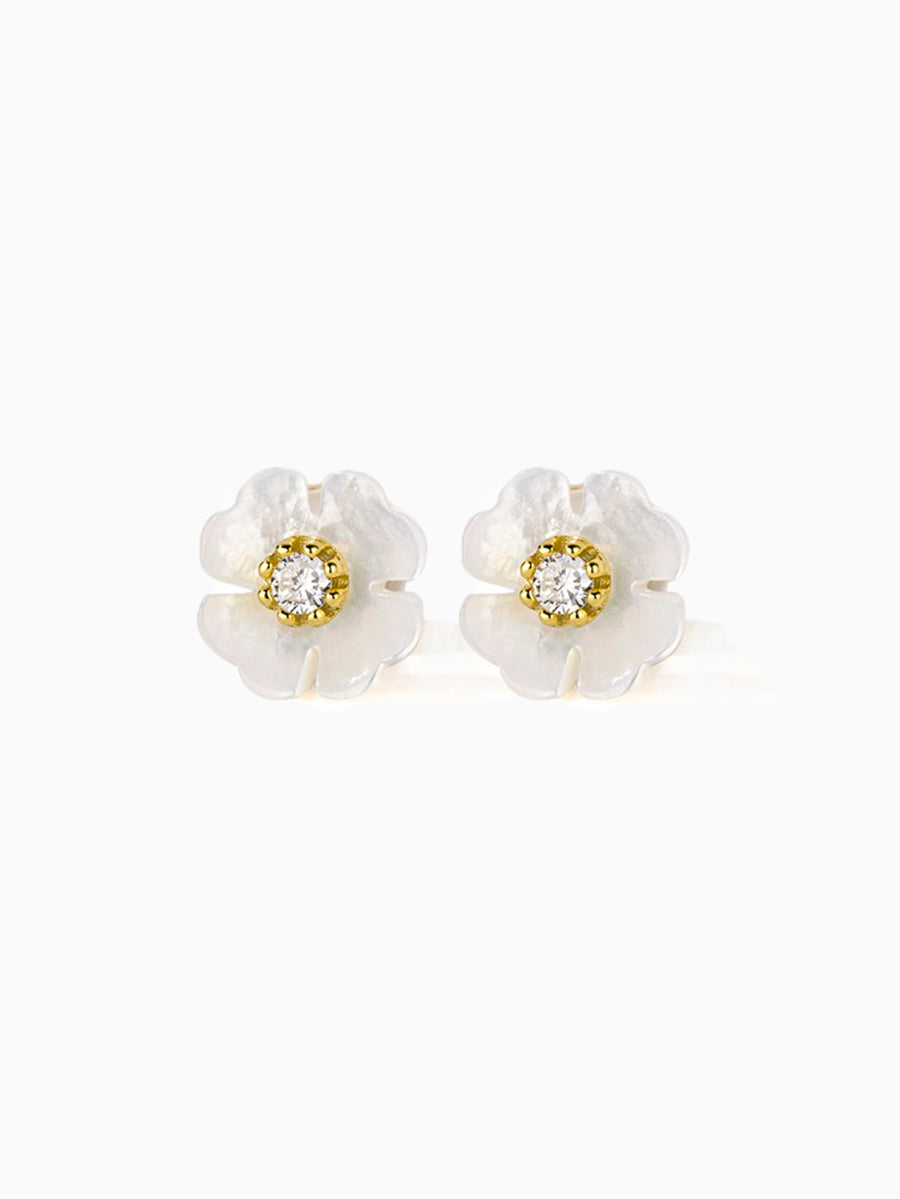 Small Mother of Pearl Flower with CZ Studs Earrings