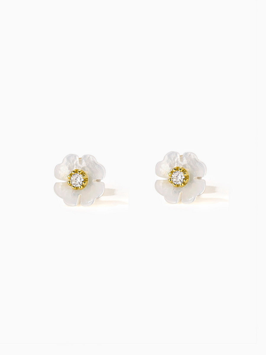 Small Mother of Pearl Flower with CZ Studs Earrings