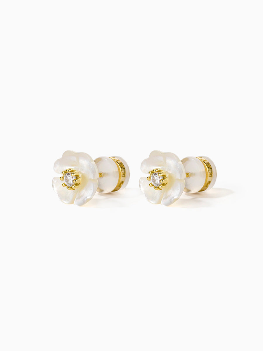 Small Mother of Pearl Flower with CZ Studs Earrings