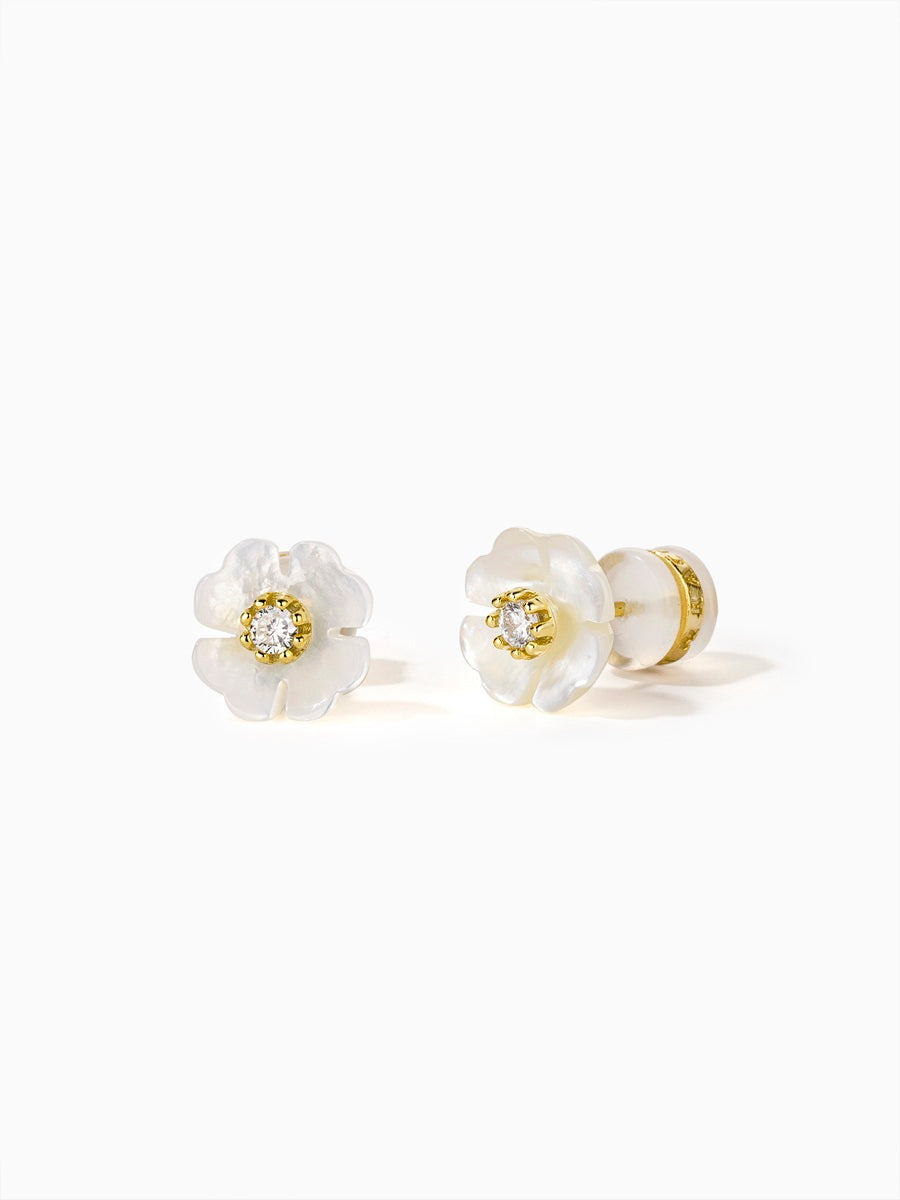 Small Mother of Pearl Flower with CZ Studs Earrings