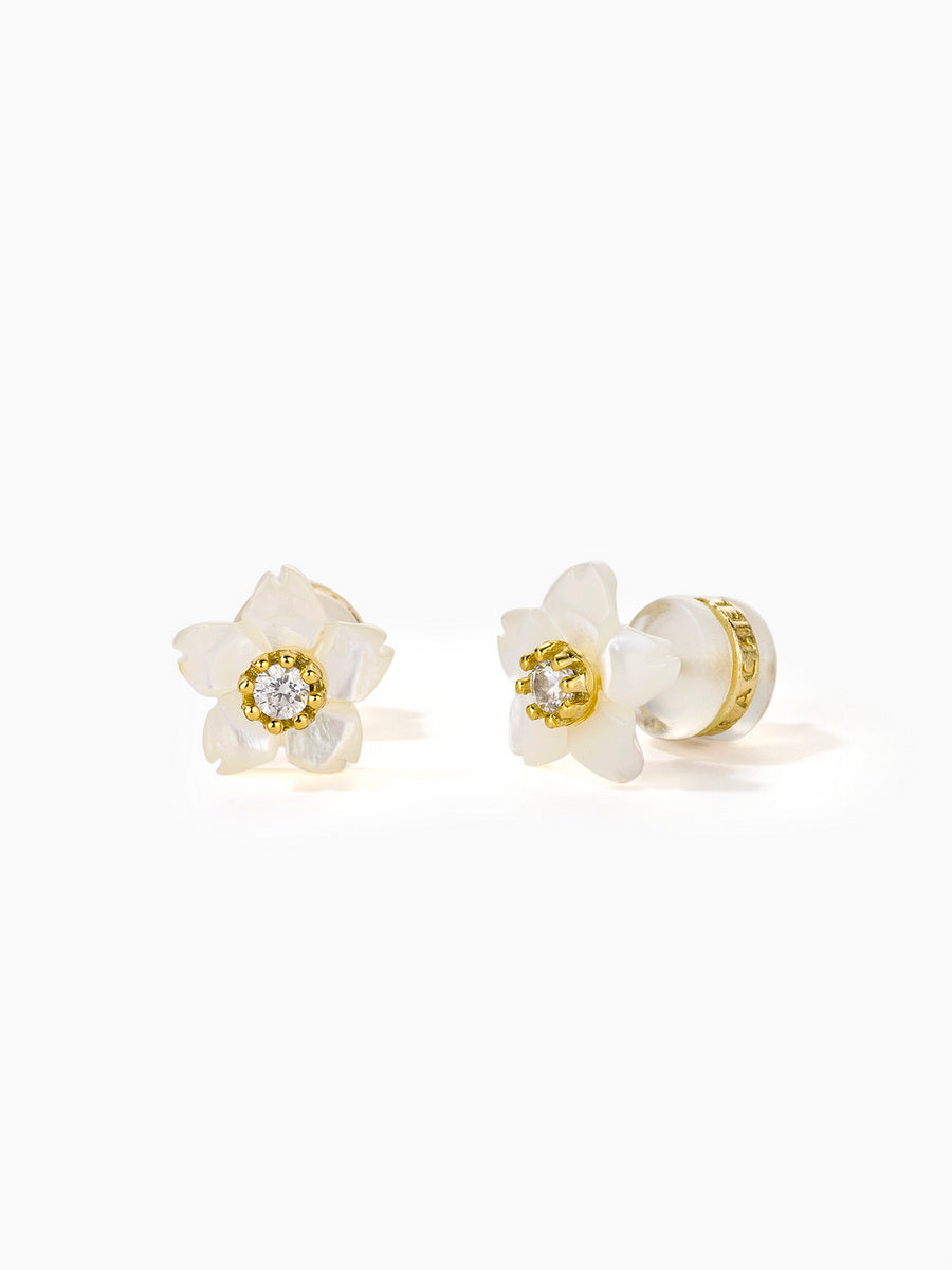 Small Carved Mother of Pearl Flower Studs Earrings