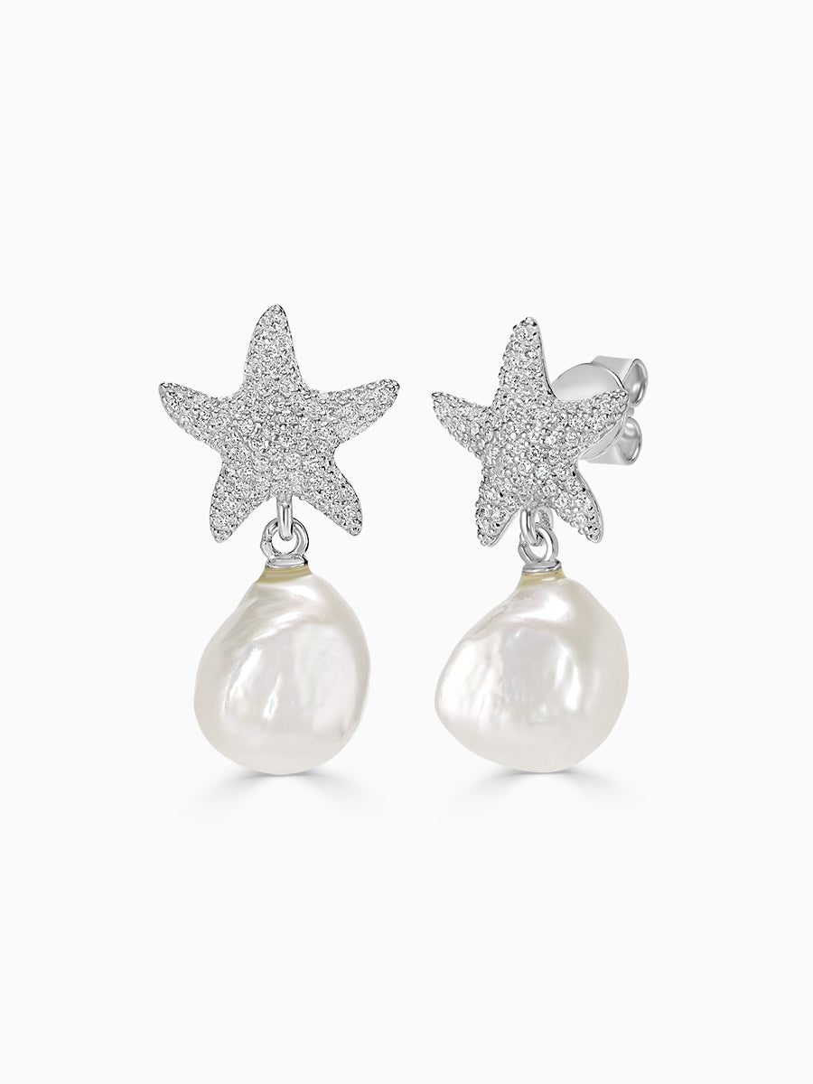 Starfish Fresh Water Pearl Drop Earrings