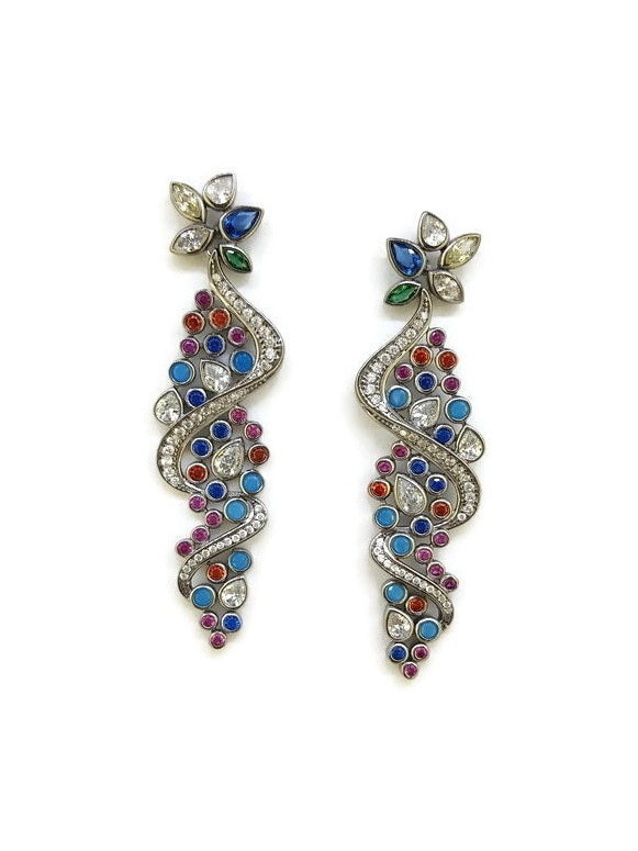 925 Sterling Silver Multi Color CZ Earrings