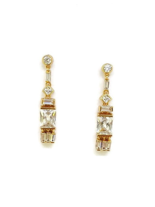 925 Sterling Silver Shiny CZ Dangle Earrings