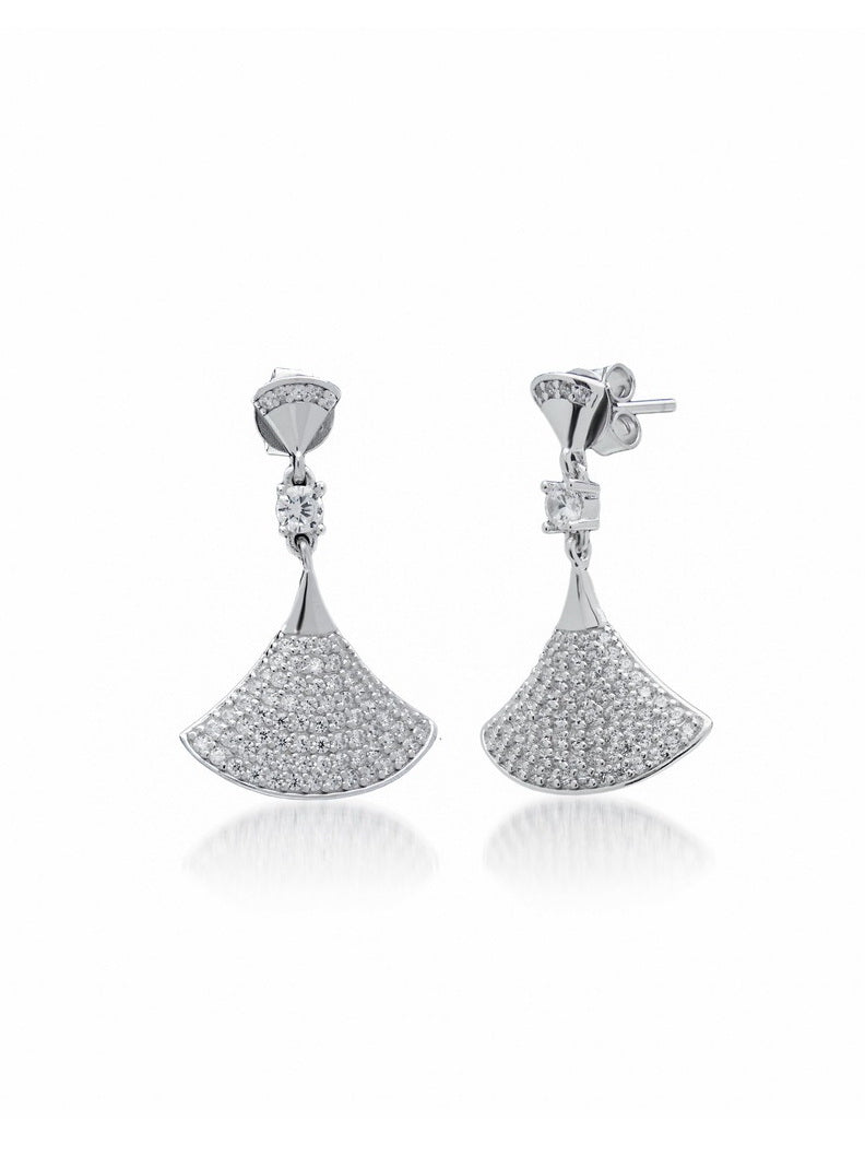 925 Sterling Silver Fan Shape Drop Earrings