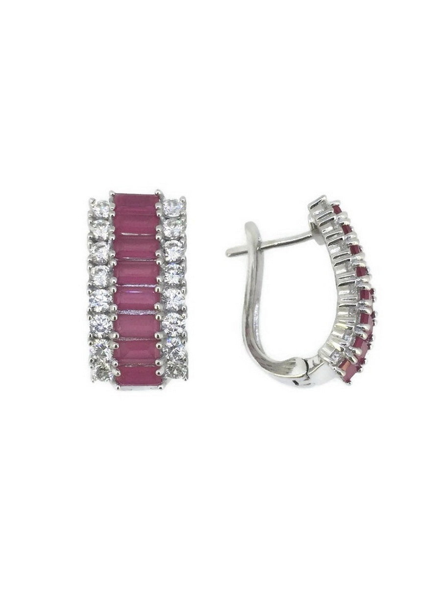 925 Silver Baguette CZ Hoop Earrings