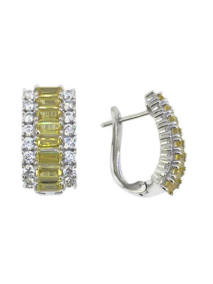 925 Silver Baguette CZ Hoop Earrings