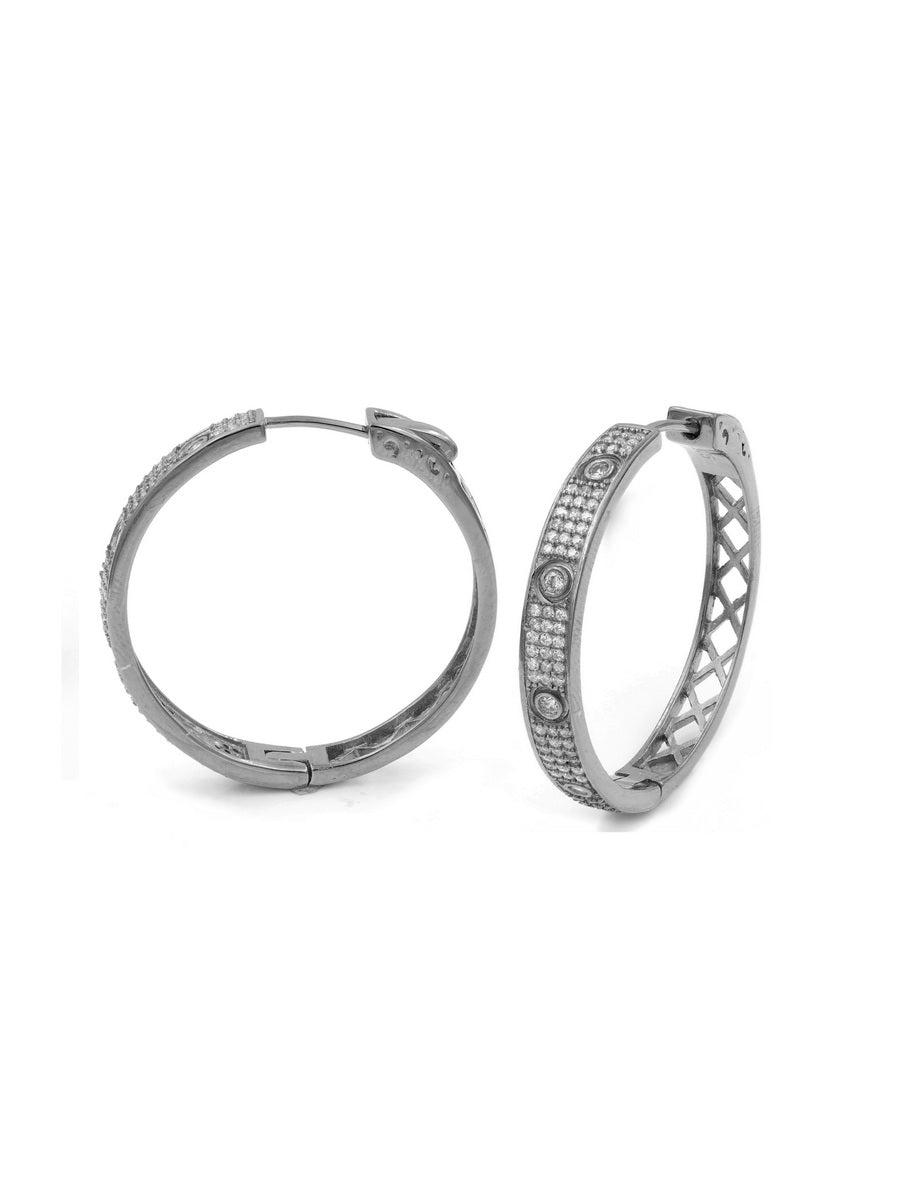 925 Sterling Silver Wide CZ Pave Hoop Earrings