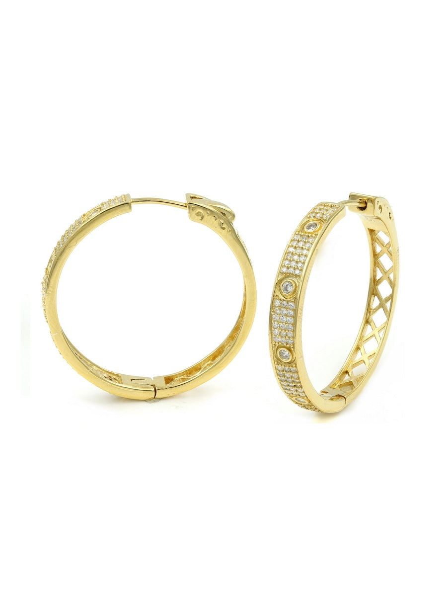 925 Sterling Silver Wide CZ Pave Hoop Earrings