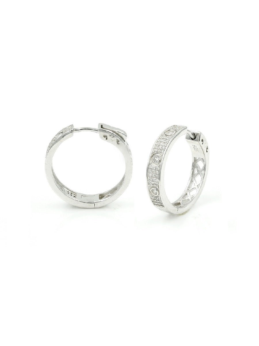 925 Sterling Silver Wide CZ Pave Hoop Earrings