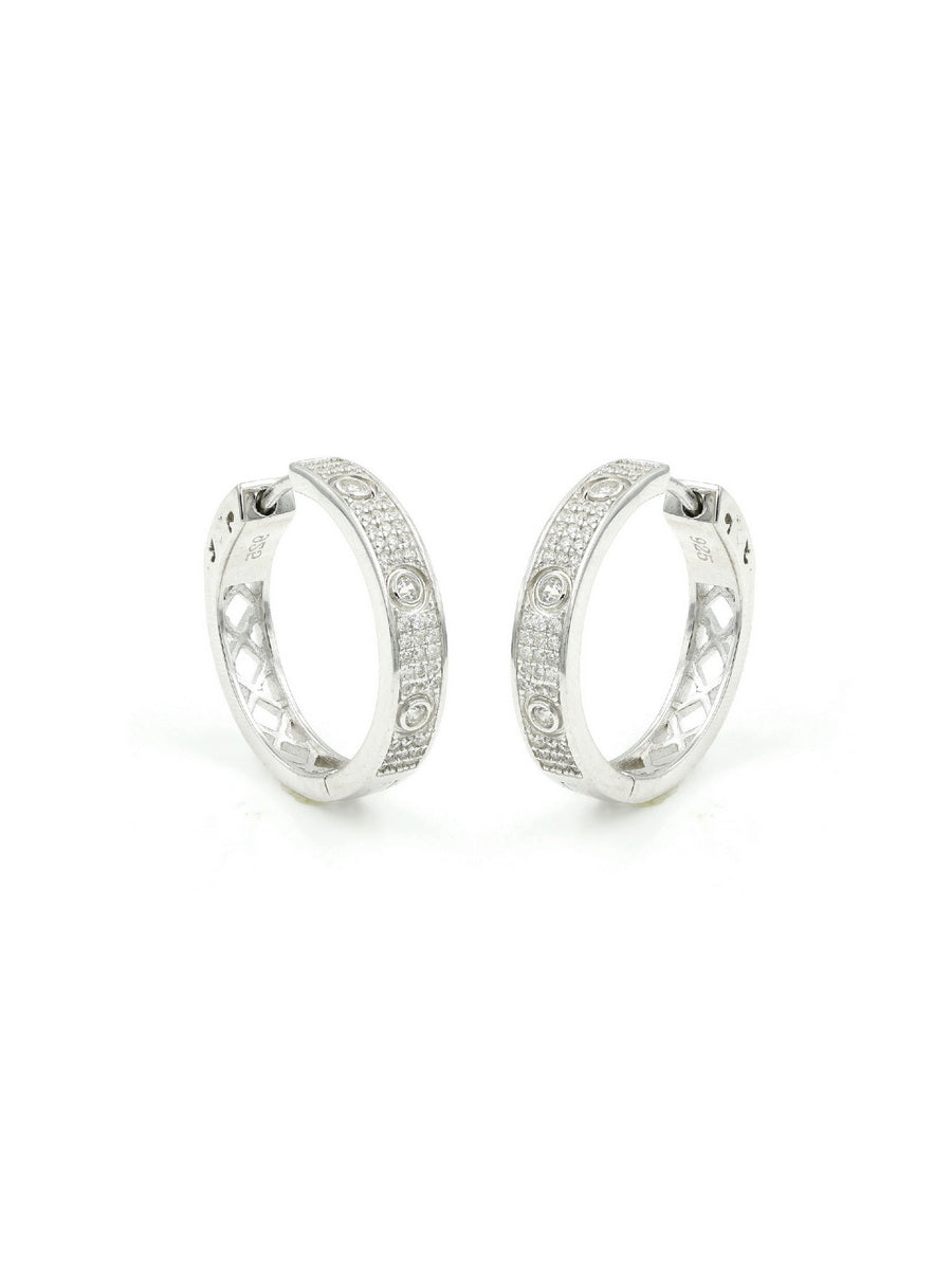 925 Sterling Silver Wide CZ Pave Hoop Earrings