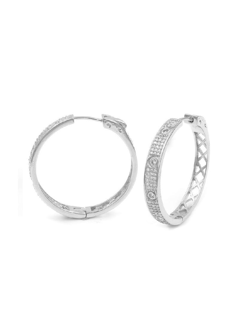 925 Sterling Silver Wide CZ Pave Hoop Earrings