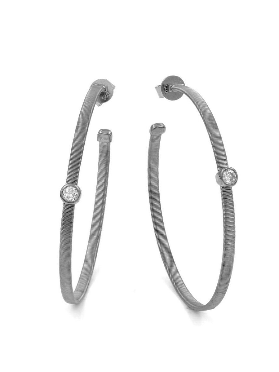 925 Sterling Silver Single CZ Hoop Earrings