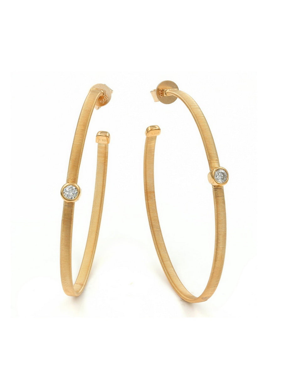 925 Sterling Silver Single CZ Hoop Earrings