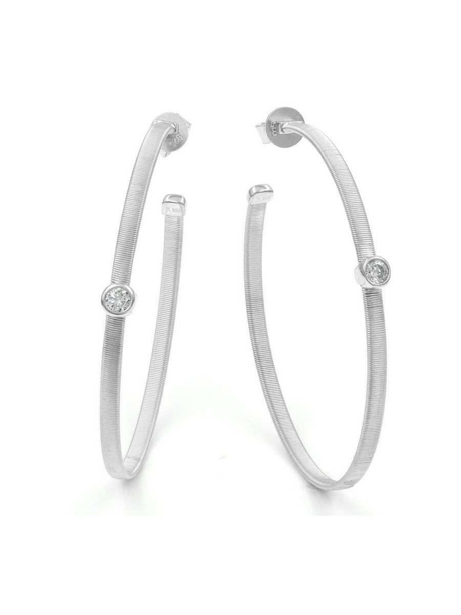 925 Sterling Silver Single CZ Hoop Earrings