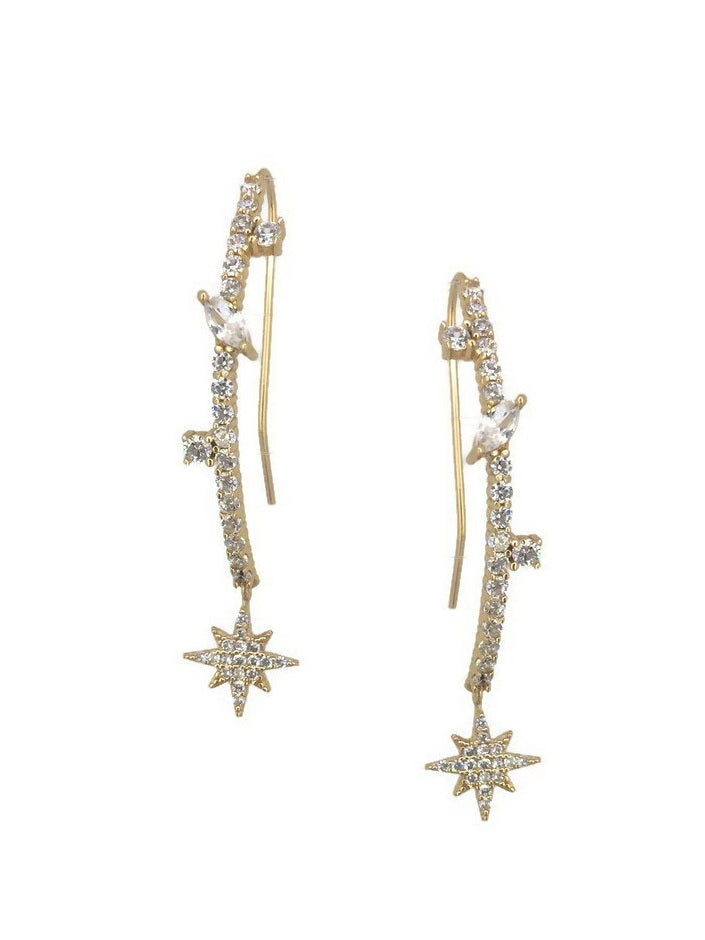 925 Sterling Silver Star Dangle CZ Earrings