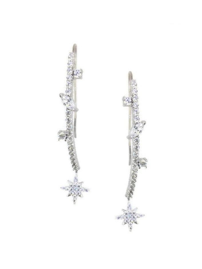 925 Sterling Silver Star Dangle CZ Earrings