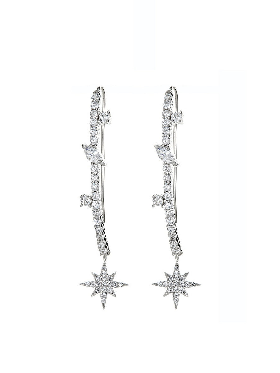 925 Sterling Silver Star Dangle CZ Earrings