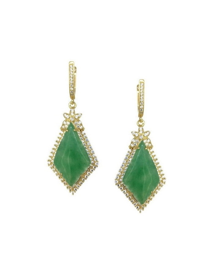 925 Sterling Silver Green Agate Drop Earrings