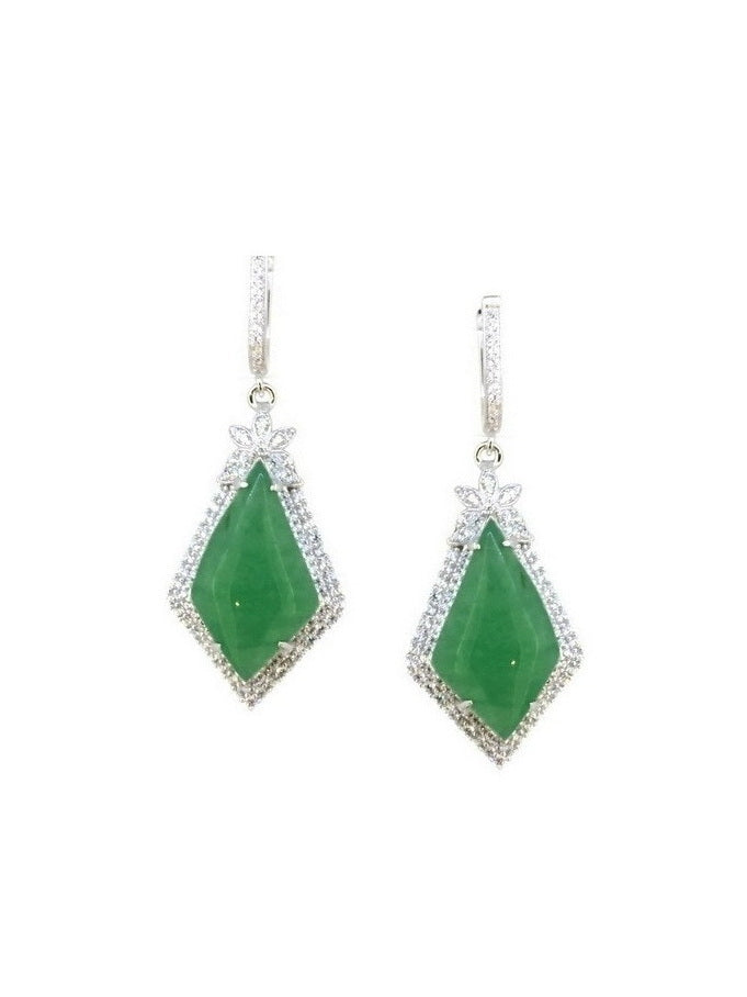 925 Sterling Silver Green Agate Drop Earrings