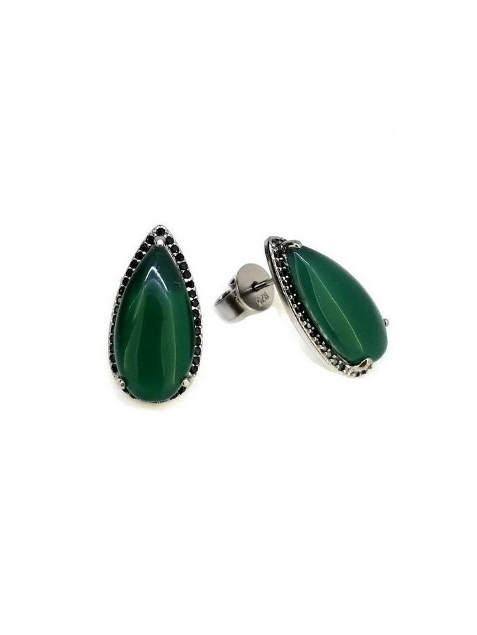 925 Silver Green Agate Water Drop Earrings