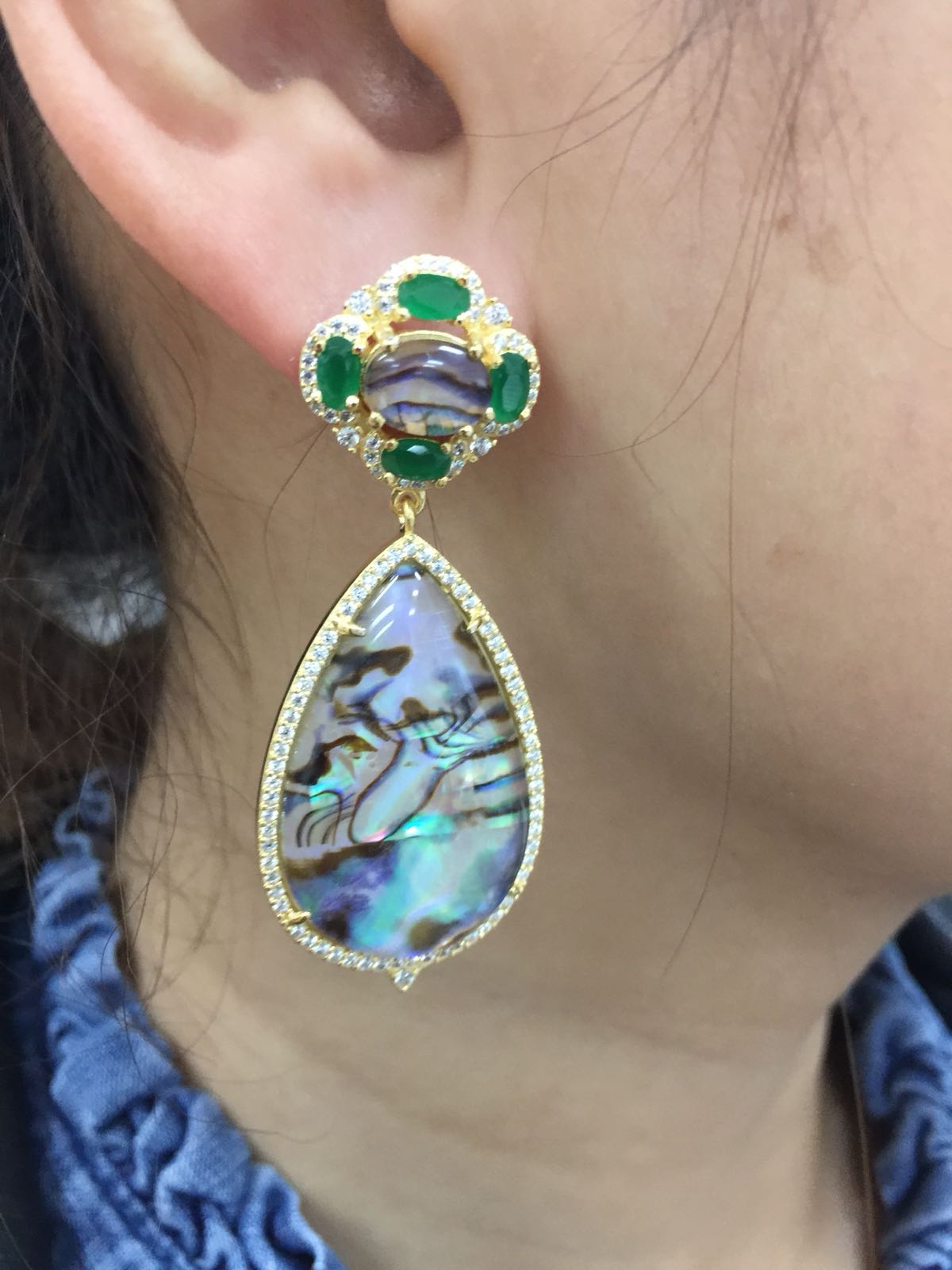 925 Sterling Silver Abalone Shell Drop Earrings