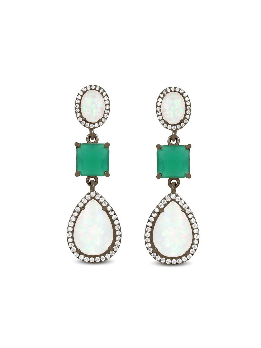 925 Sterling Silver White Opal & Crystal Earrings