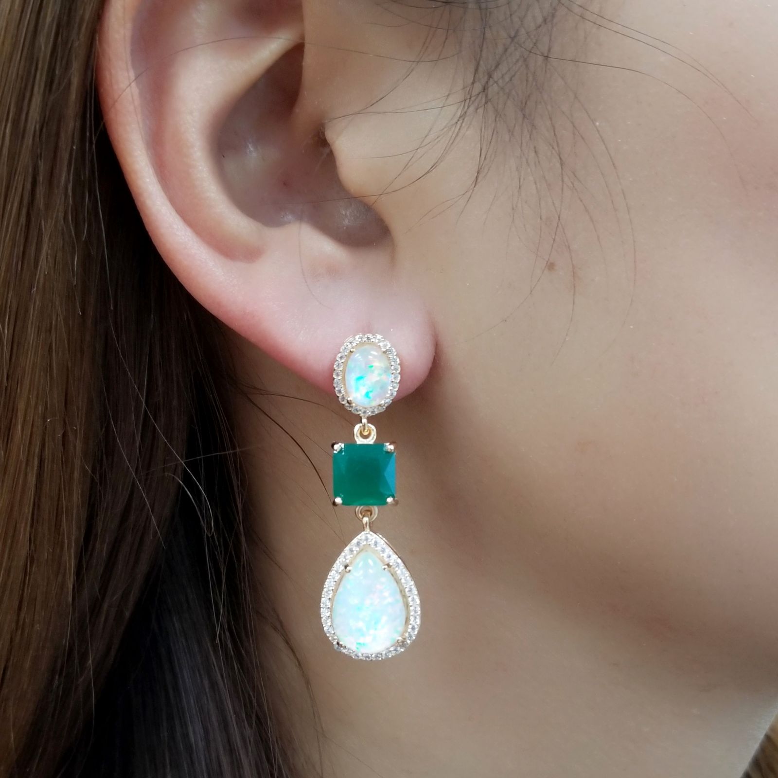 925 Sterling Silver White Opal & Crystal Earrings