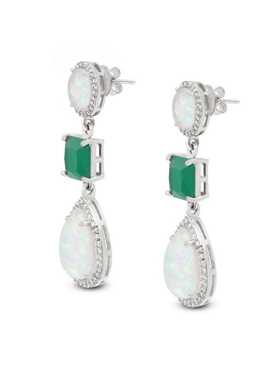 925 Sterling Silver White Opal & Crystal Earrings