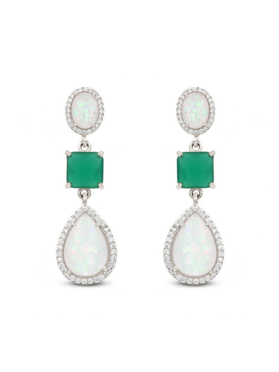 925 Sterling Silver White Opal & Crystal Earrings