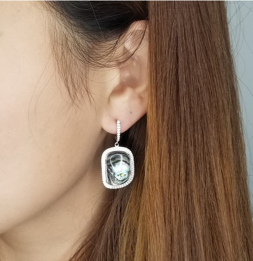 Crystal-covered Natural Stone Drop Earrings