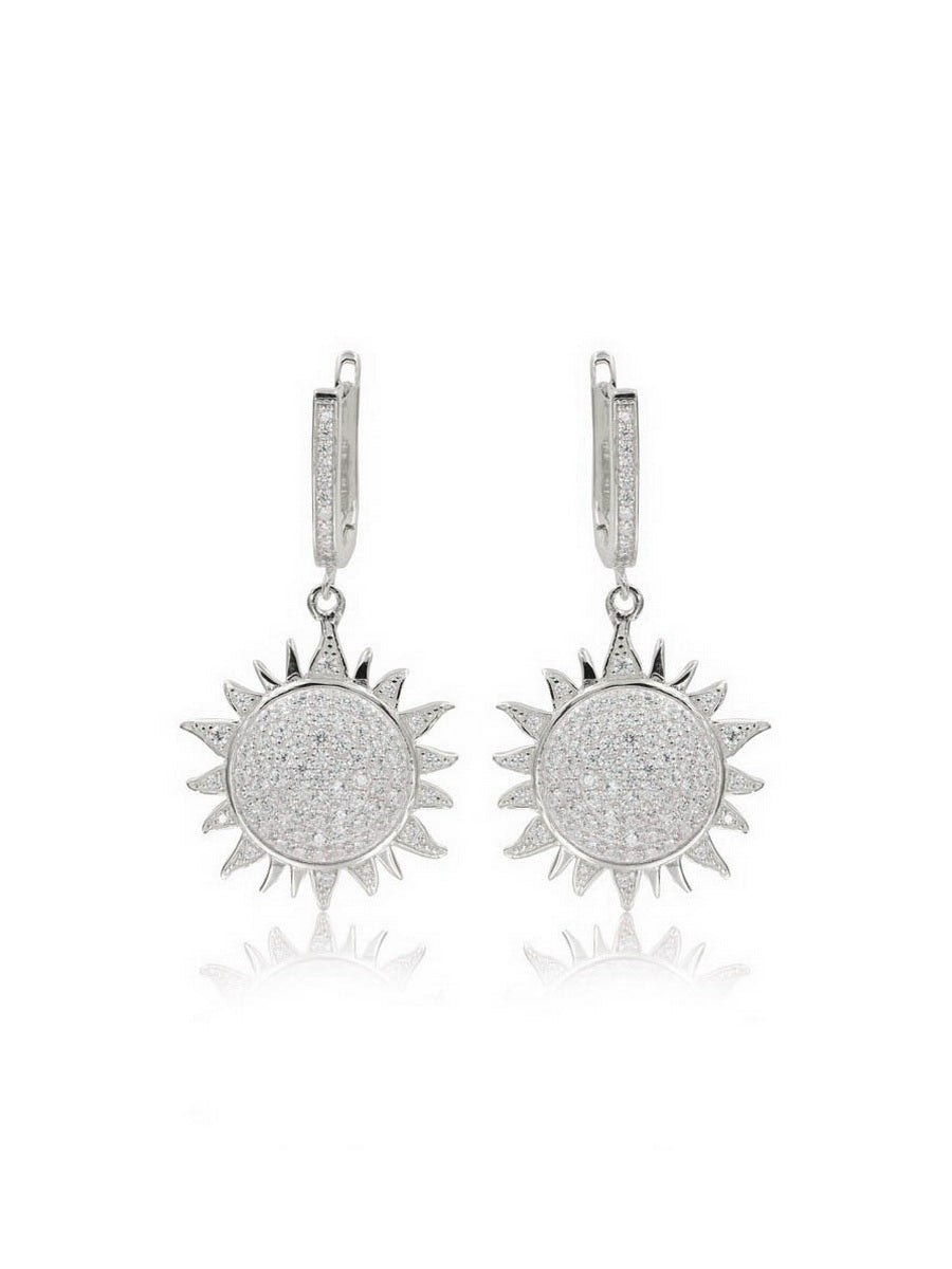 925 Sterling Silver Sun Shape Dangle Earrings