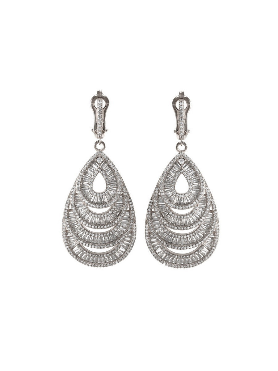 925 Sterling Silver Baguette CZ Drop Earrings