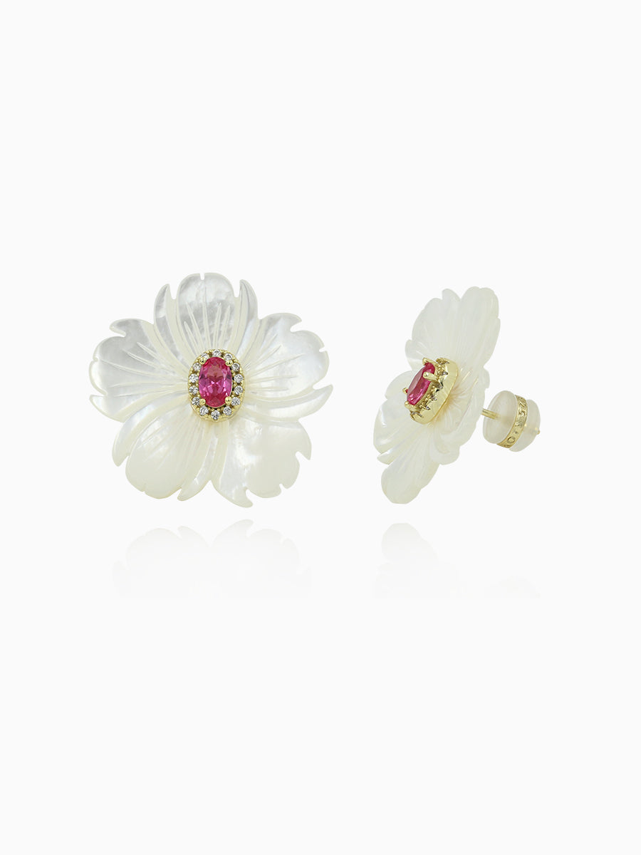 925 Sterling Silver MOP Flower CZ Stud Earrings