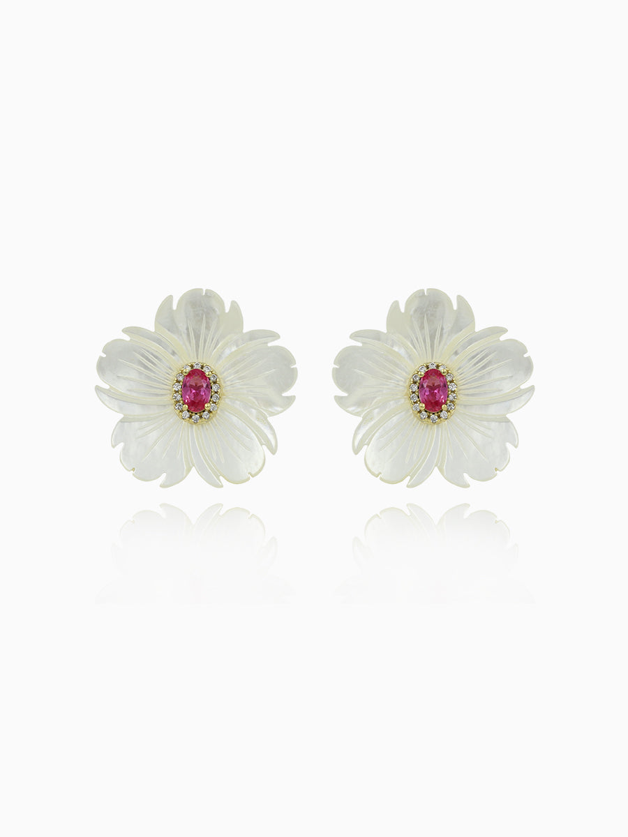 925 Sterling Silver MOP Flower CZ Stud Earrings