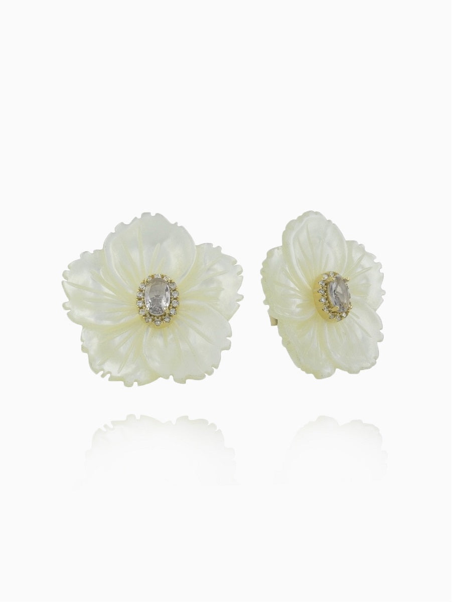 925 Sterling Silver MOP Flower CZ Stud Earrings