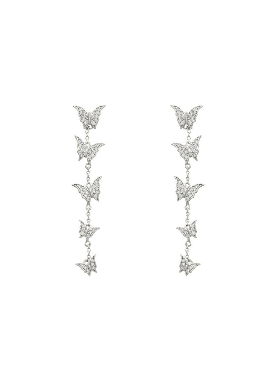 925 Sterling Silver Butterfly Linear Drop Earrings