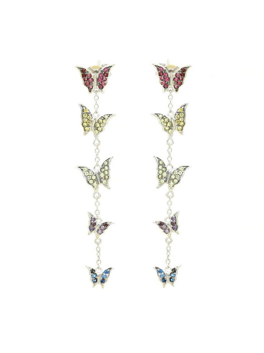 925 Sterling Silver Butterfly Linear Drop Earrings