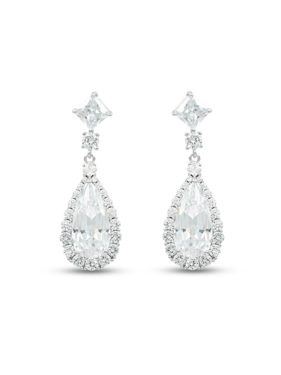 925 Sterling Silver White CZ Dangle Earrings