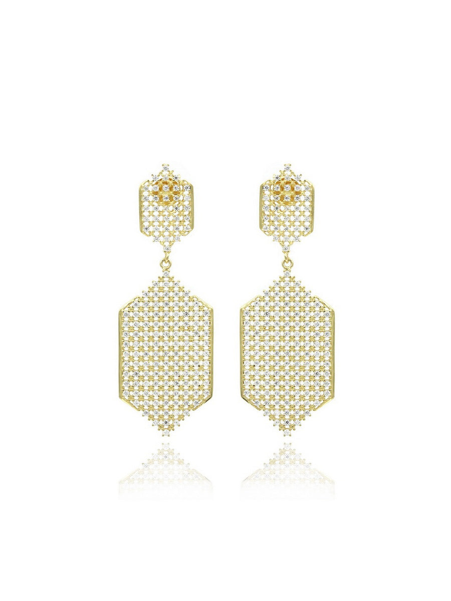 925 Sterling Silver Geometry CZ Dangle Earrings