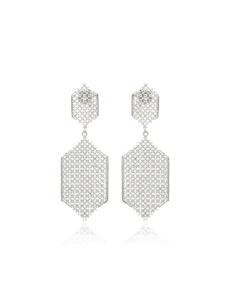 925 Sterling Silver Geometry CZ Dangle Earrings