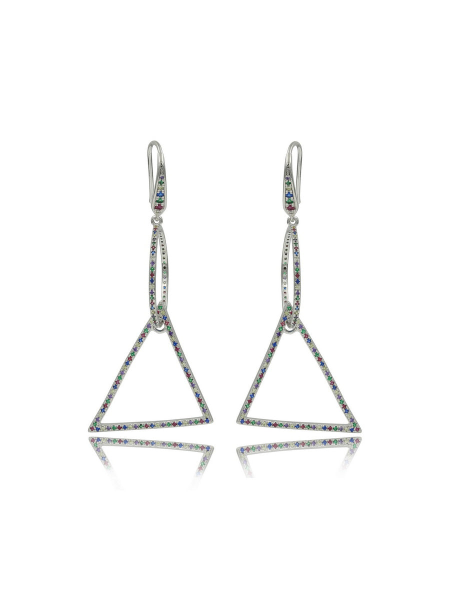 925 Sterling Silver Rainbow CZ Dangle Earrings