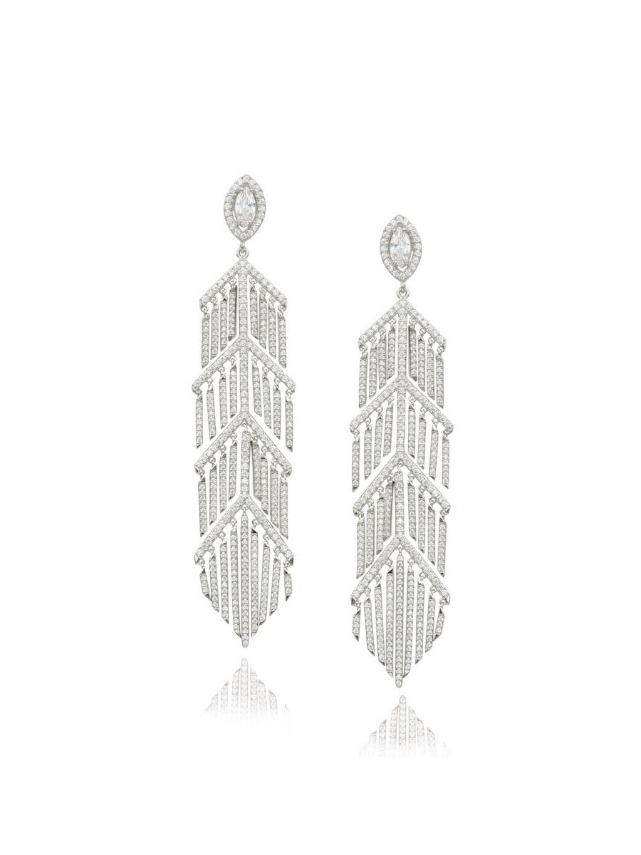 925 Sterling Silver CZ Tassel Earrings