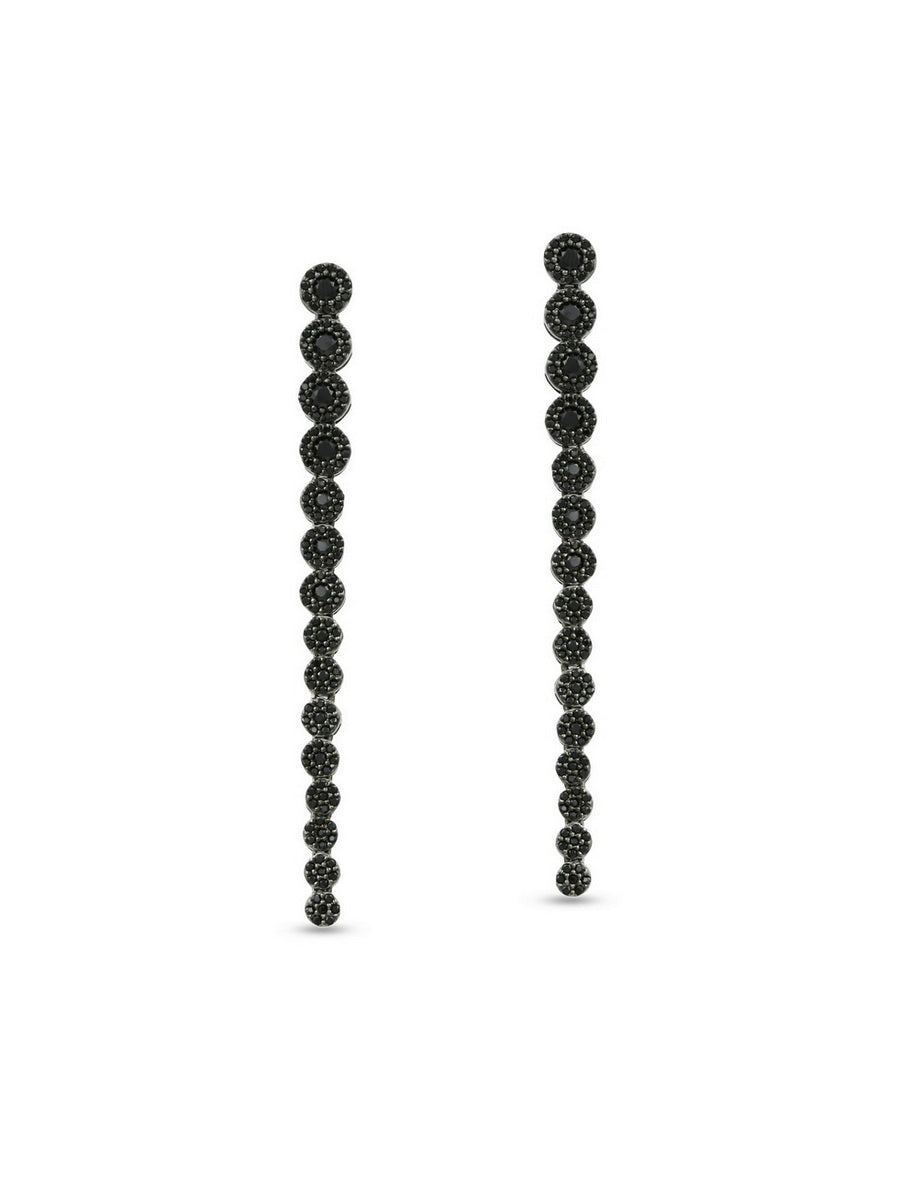 925 Sterling Silver Black CZ Linear Drop Earrings