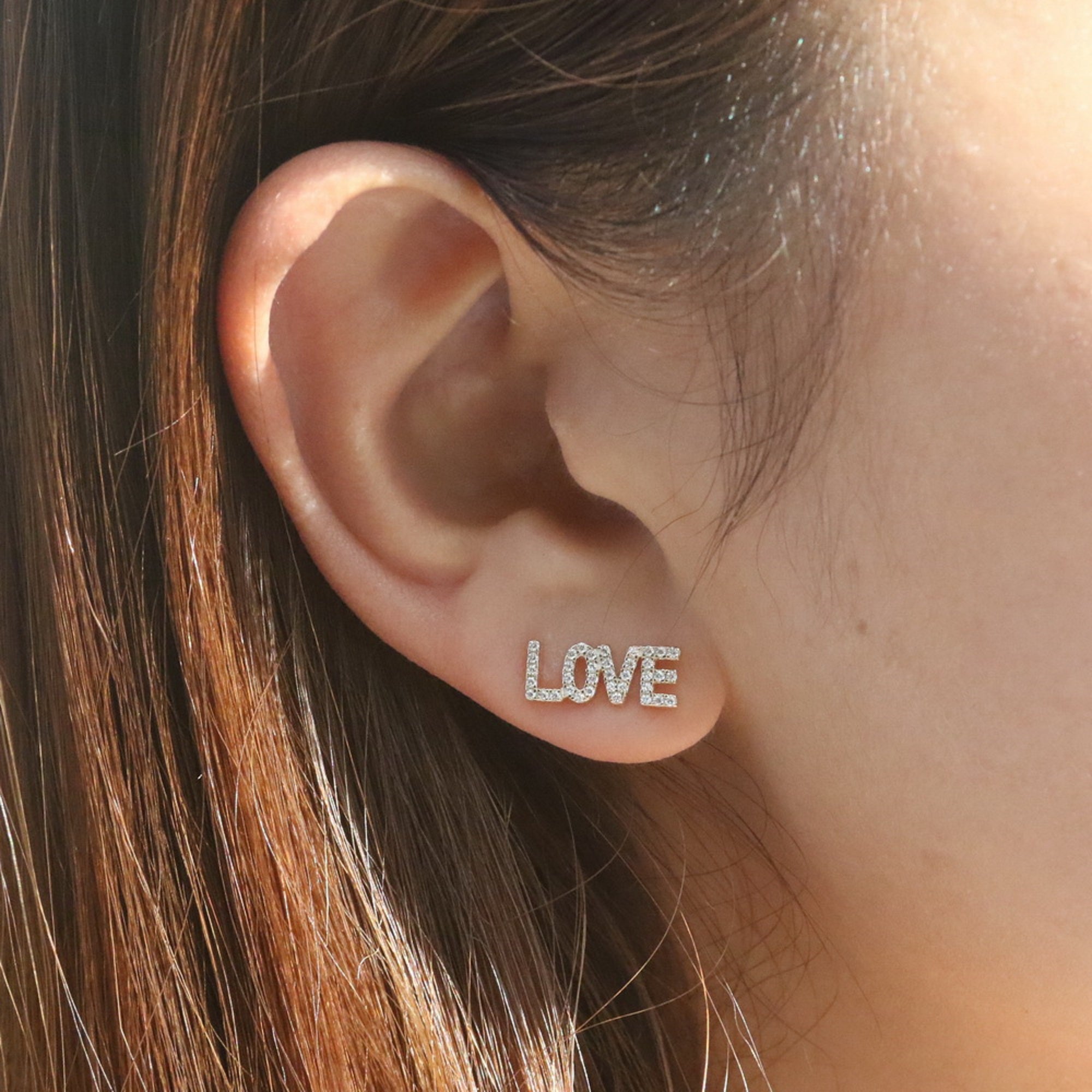 925 Sterling Silver "LOVE" Climber Earrings