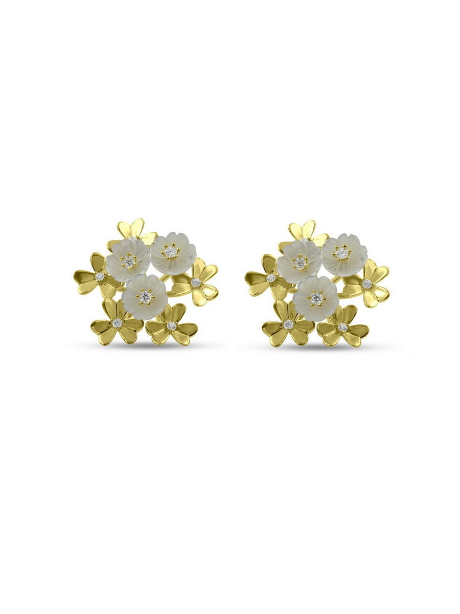 925 Silver Triple MOP Flower CZ MOP Earrings