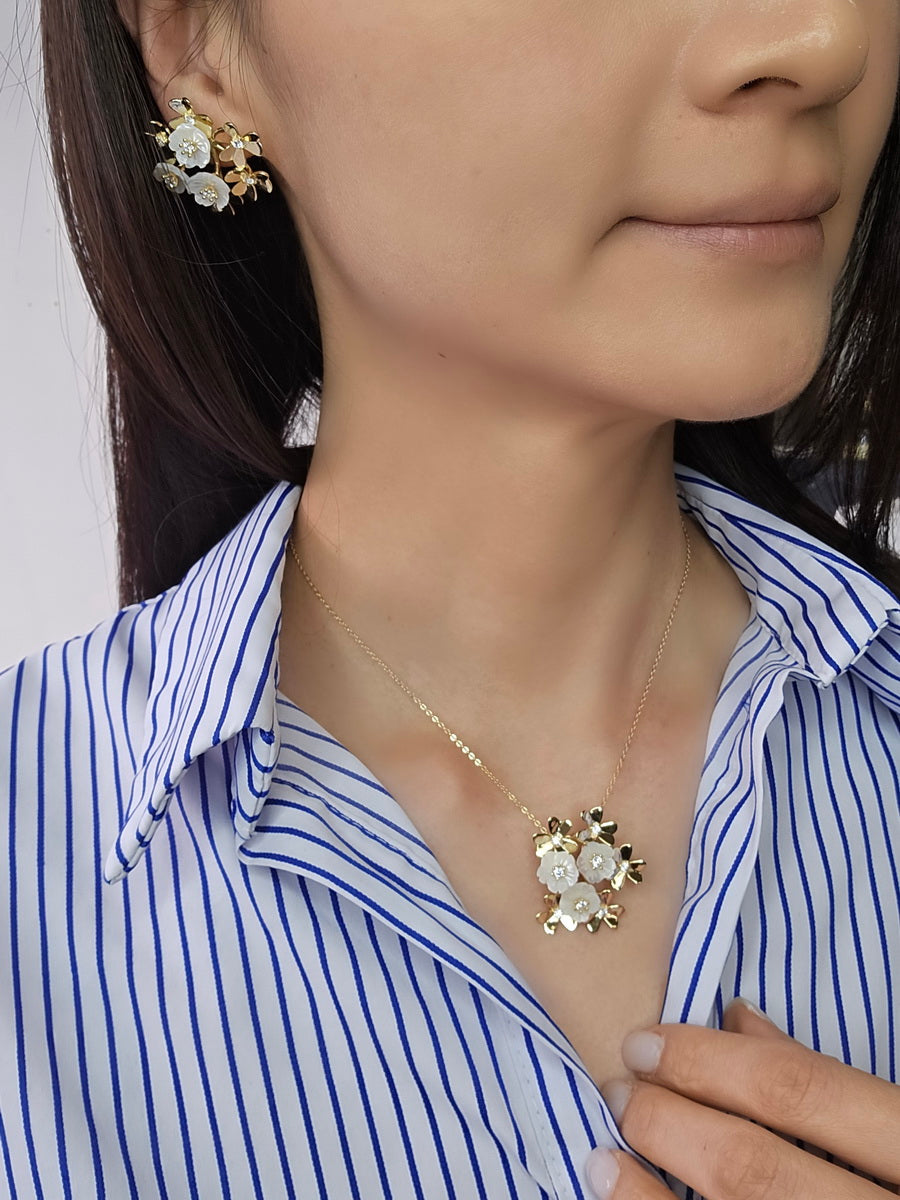 925 Silver Triple MOP Flower CZ MOP Earrings
