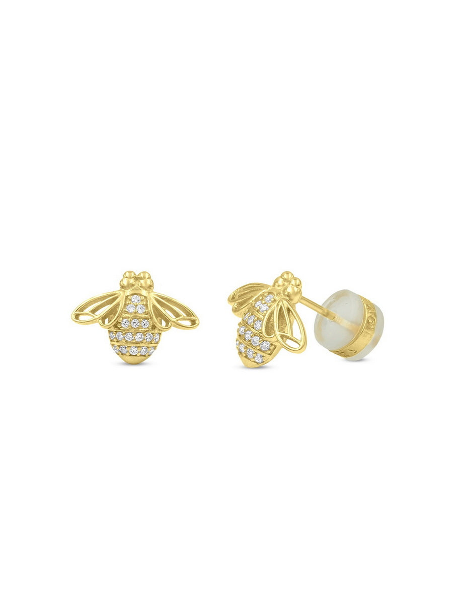 925 Sterling Silver Bee CZ Studs Earrings